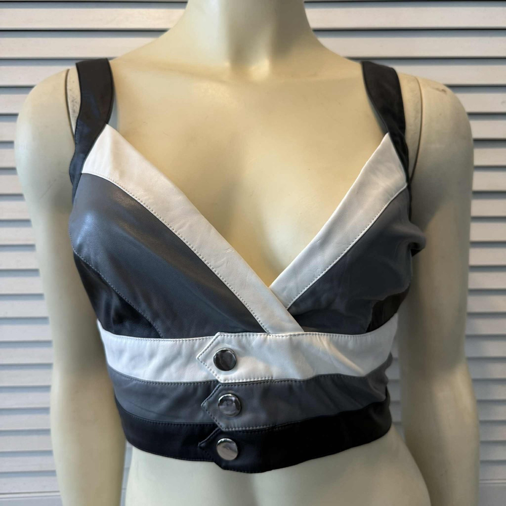 Women's Wildcat S Black White Gray Faux Leather Crop Top